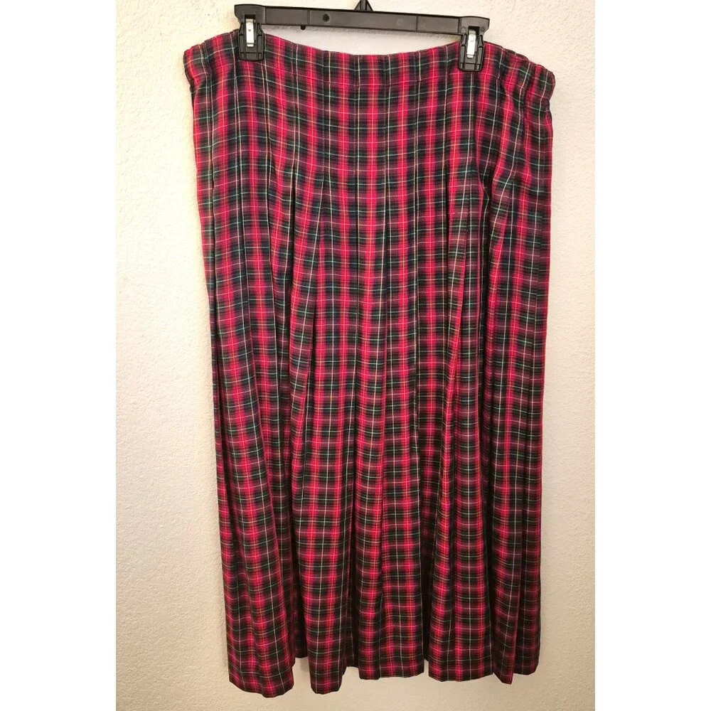 Marisa Christina Vintage Classic Plaid 100% Rayon Maxi Pleated Skirt Sz S EUC